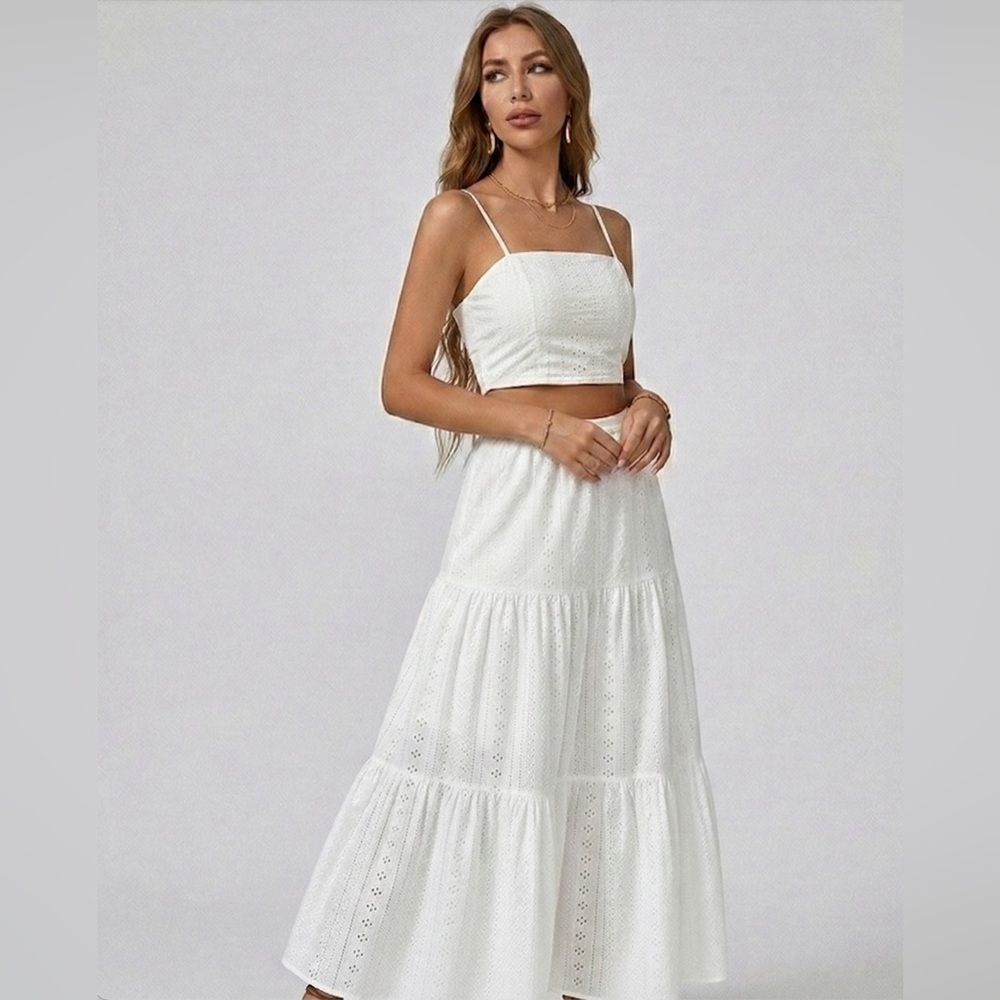 Boho Eyelet Embroidered Two-Piece Maxi Set White - Picture 2 of 9